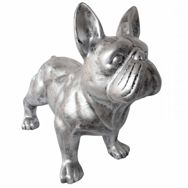 Resine Sculpture Chien Bouledogue Francais 45CM Argenté JOLAN - S&C