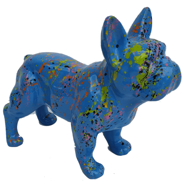 Resine Sculpture Chien Bouledogue Francais 45CM Graffiti Bleu GILMOR - S&C