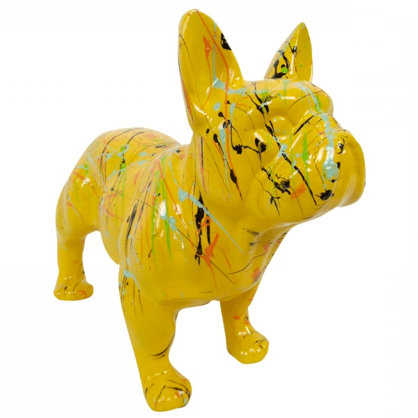 Resine Sculpture Chien Bouledogue Francais 45CM Graffiti Jaune LOMIRE - S&C