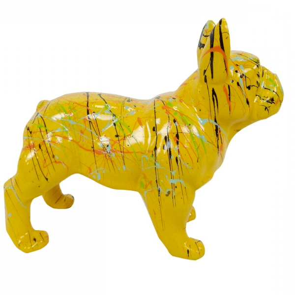 Resine Sculpture Chien Bouledogue Francais 45CM Graffiti Jaune LOMIRE - S&C