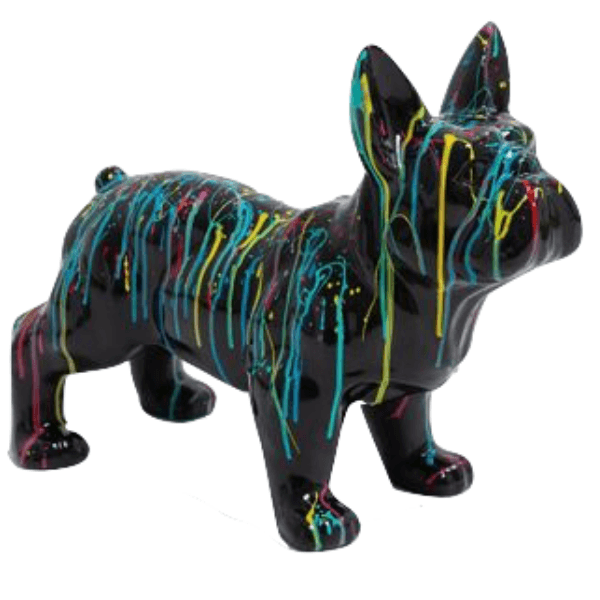 Resine Sculpture Chien Bouledogue Francais 45CM Graffiti Noir ZELINE - S&C