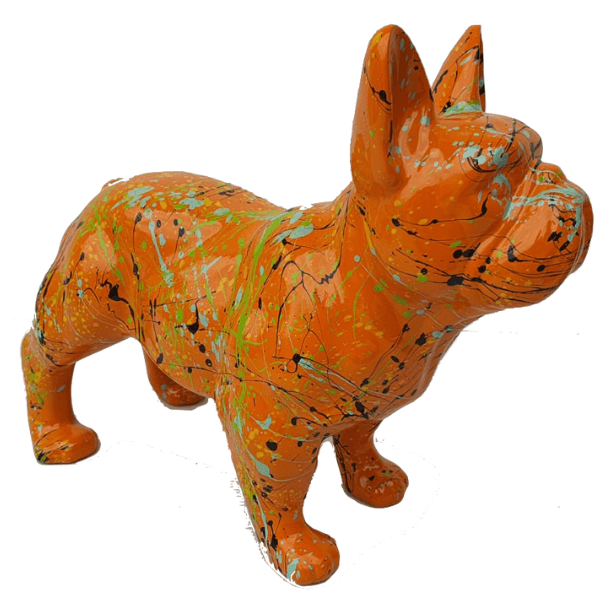 Resine Sculpture Chien Bouledogue Francais 45CM Graffiti Orange LORIM - S&C