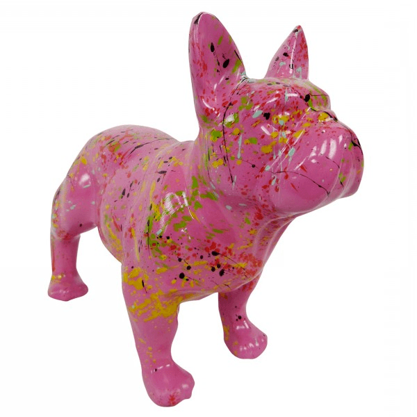 Resine Sculpture Chien Bouledogue Francais 45CM Graffiti Rose LORIS - S&C