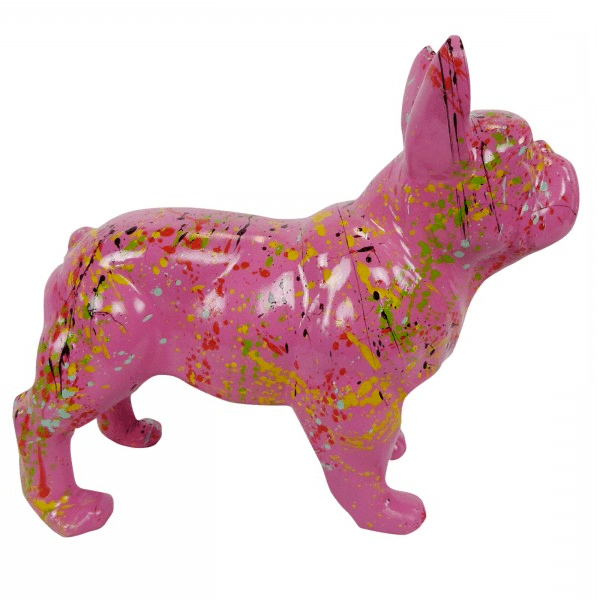 Resine Sculpture Chien Bouledogue Francais 45CM Graffiti Rose LORIS - S&C