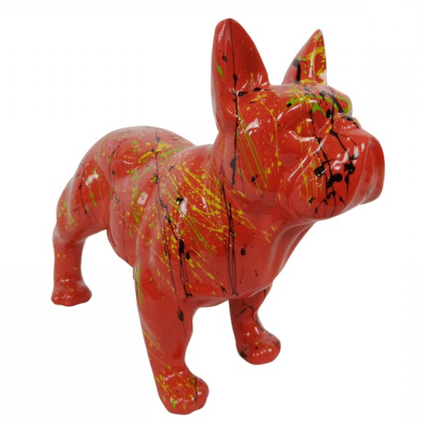 Resine Sculpture Chien Bouledogue Francais 45CM Graffiti Rouge LIRAN - S&C