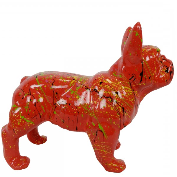 Resine Sculpture Chien Bouledogue Francais 45CM Graffiti Rouge LIRAN - S&C