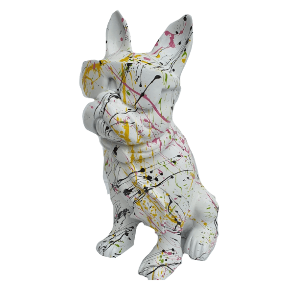 Resine Sculpture Chien Bouledogue Francais 60cm Graffiti Blanc LUNDI - S&C