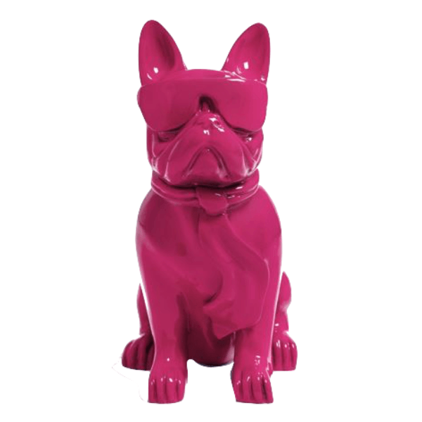 Resine Sculpture Chien Bouledogue Francais 60CM Rose Fushia NARON - S&C