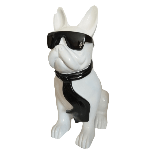 Resine Sculpture Chien Bouledogue Francais 80CM Blanc Et Noir TISHA - S&C