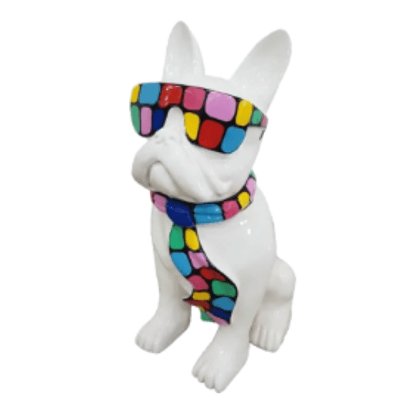 Resine Sculpture Chien Bouledogue Francais 80CM Blanc MAT DRAGIBUS - S&C