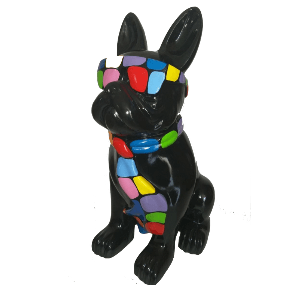 Resine Sculpture Chien Bouledogue Francais 80CM Noir Et Or JENKEL - S&C
