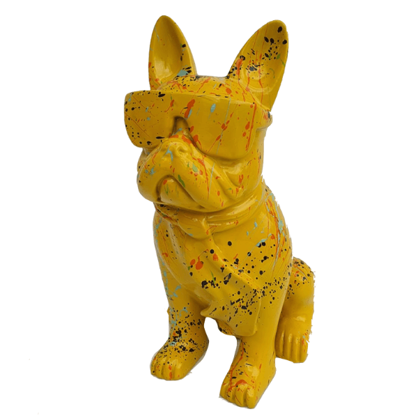 Resine Sculpture Chien Bouledogue Francais 80CM Graffiti Jaune LORENT - S&C