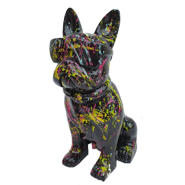Resine Sculpture Chien Bouledogue Francais 80CM Graffiti Noir ELDAN - S&C