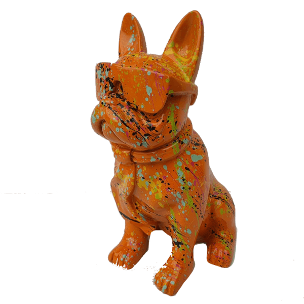 Resine Sculpture Chien Bouledogue Francais 80cm Graffiti Orange ELDORIS - S&C