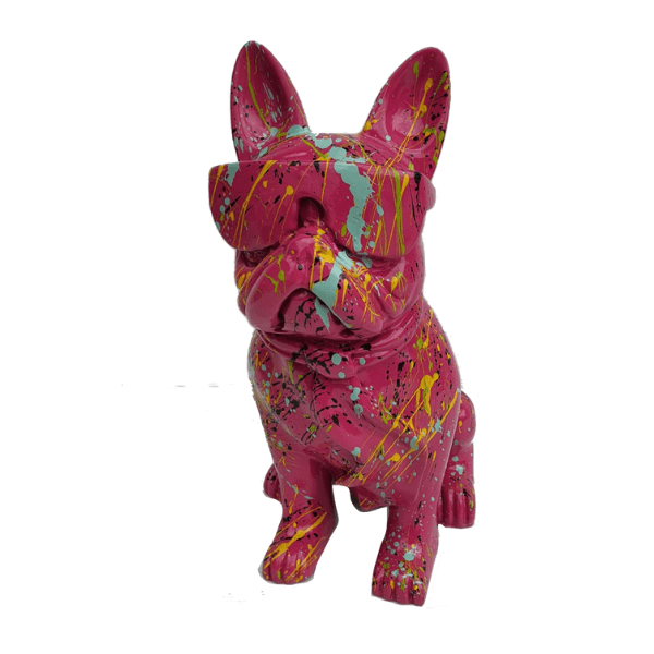 Resine Sculpture Chien Bouledogue Francais 80CM Graffiti Rose VALEN - S&C