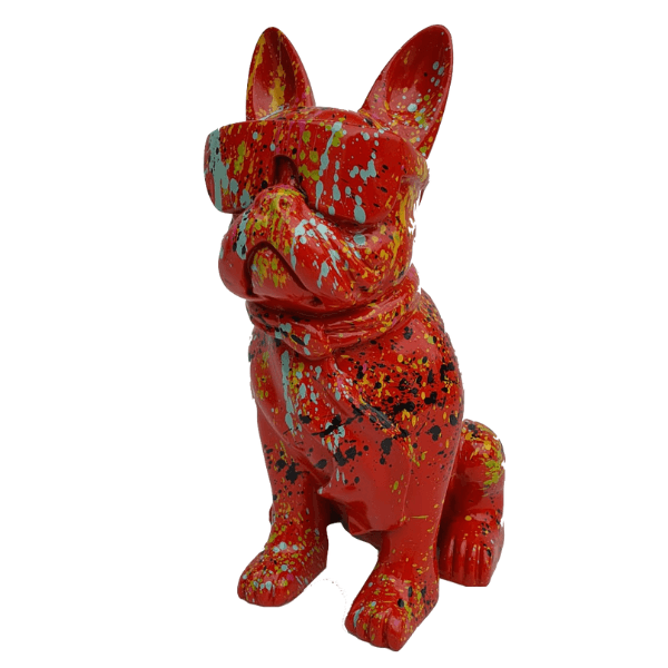 Resine Sculpture Chien Bouledogue Francais 80CM Graffiti Rouge QUINCE - S&C