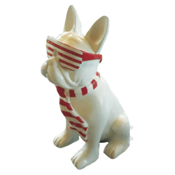 Resine Sculpture Chien Bouledogue Francais 80CM Marin Rouge OLANE - S&C