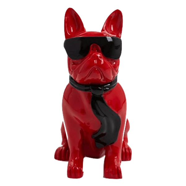 Resine Sculpture Chien Bouledogue Francais 80CM Mix Noir Rouge ALVAN - S&C