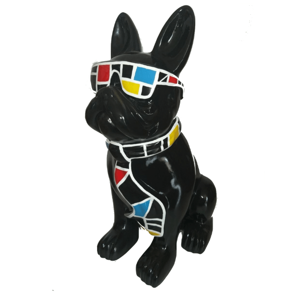 Resine Sculpture Chien Bouledogue Francais 80CM Mondrian Noir AGLIN - S&C