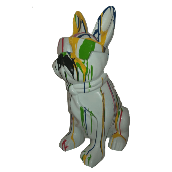 Resine Sculpture Chien Bouledogue Francais 80CM Multi Coulure ALYNDRE - S&C