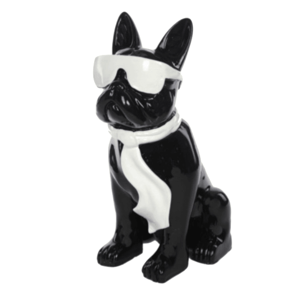 Resine Sculpture Chien Bouledogue Francais 80cm Noir Et Blanc JENSON - S&C