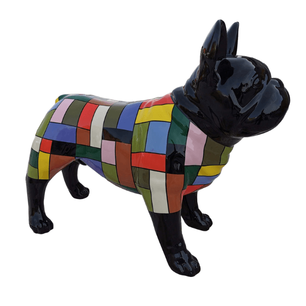 Resine Sculpture Chien Bouledogue Francais 90cm Noir Et Or YALEN - S&C