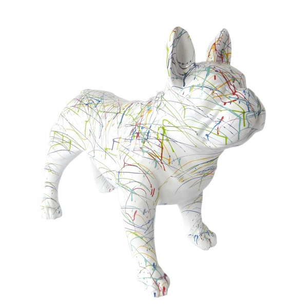 Resine Sculpture Chien Bouledogue Francais 90CM Graffiti Blanc JORLIS - S&C