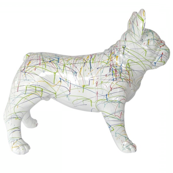 Resine Sculpture Chien Bouledogue Francais 90CM Graffiti Blanc JORLIS - S&C