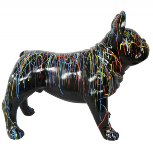 Resine Sculpture Chien Bouledogue Francais 90CM Graffiti Noir LUMIR - S&C