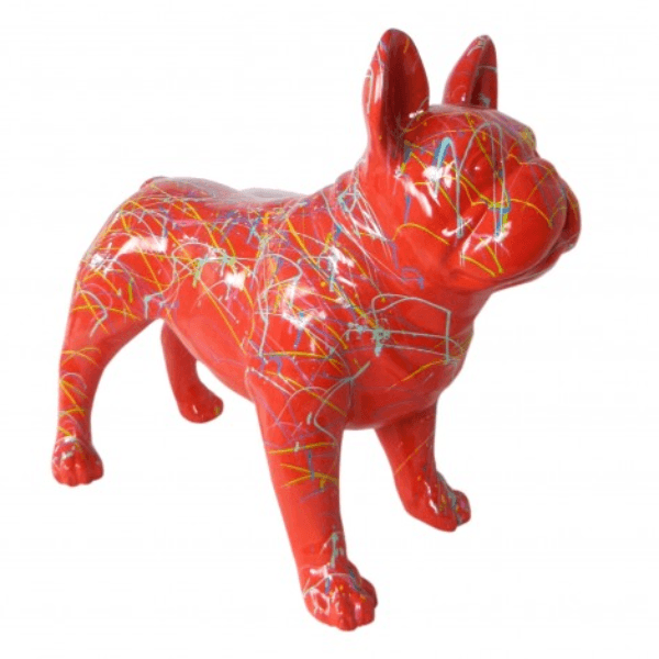 Resine Sculpture Chien Bouledogue Francais 90CM Graffiti Rouge LIREN - S&C