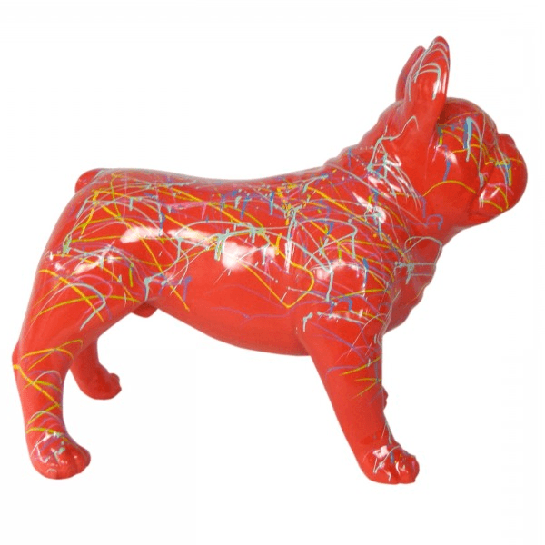 Resine Sculpture Chien Bouledogue Francais 90CM Graffiti Rouge LIREN - S&C