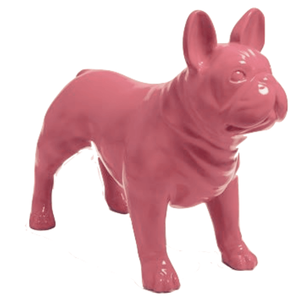 Resine Sculpture Chien Bouledogue Francais 90CM Rose Clair LUZEL - S&C
