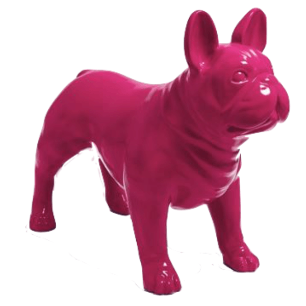 Resine Sculpture Chien Bouledogue Francais 90CM Rose Fushia JOREN - S&C