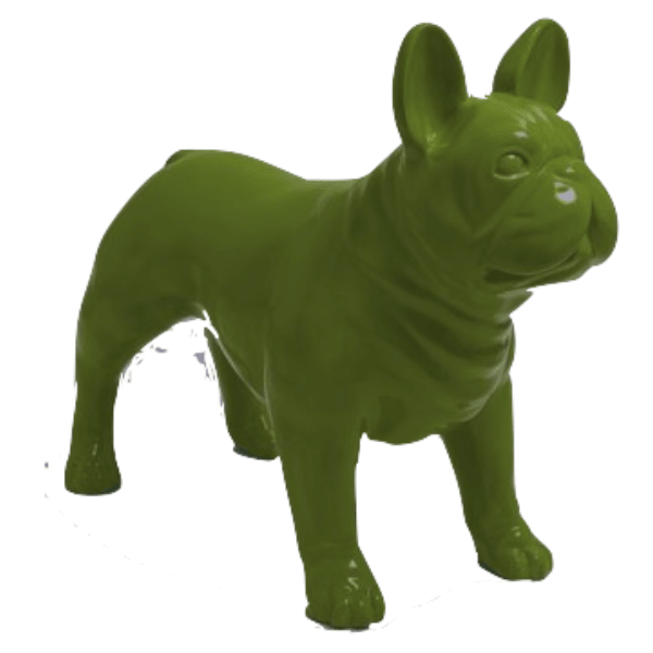 Resine Sculpture Chien Bouledogue Francais 90CM Vert Kaki OLYSSE - S&C