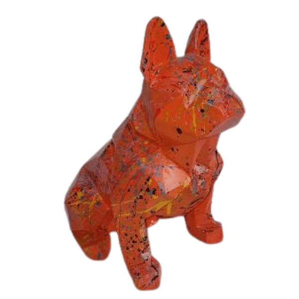 Resine Sculpture Chien Bouledogue Francais 35cm Graffiti Orange LIREK - S&C