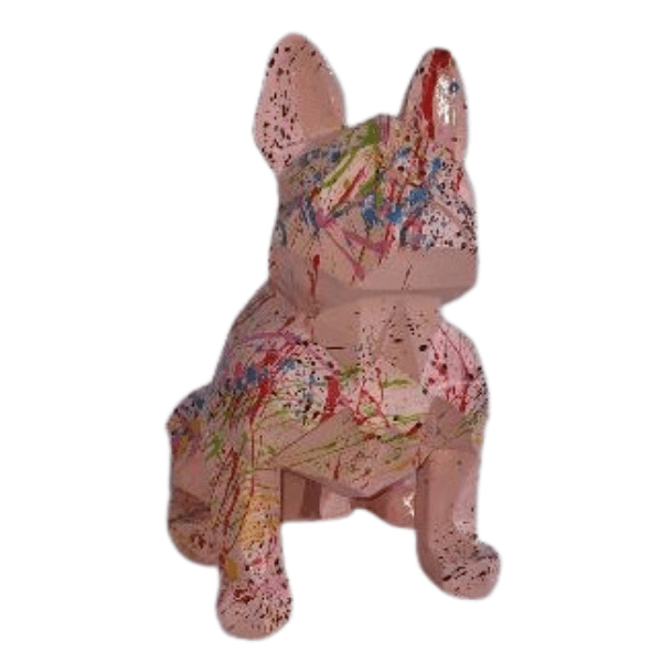 Resine Sculpture Chien Bouledogue Francais 35CM Graffiti Rose ADRIENNE - S&C