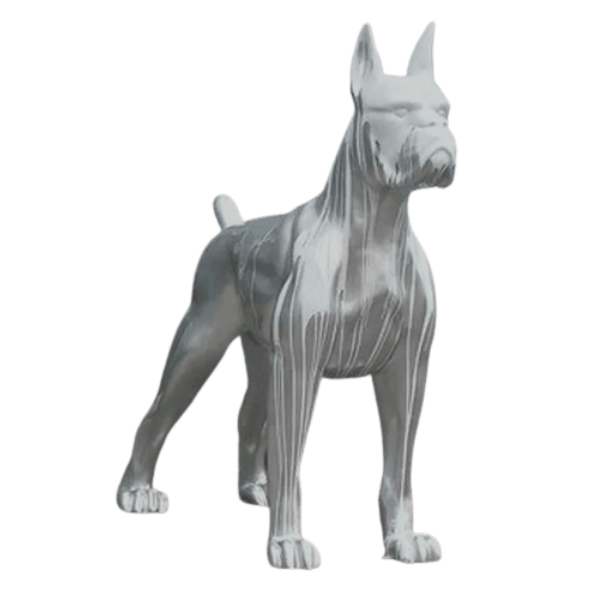 Resine Sculpture Chien Boxer 110CM Coulure Blanc ELIOR - S&C