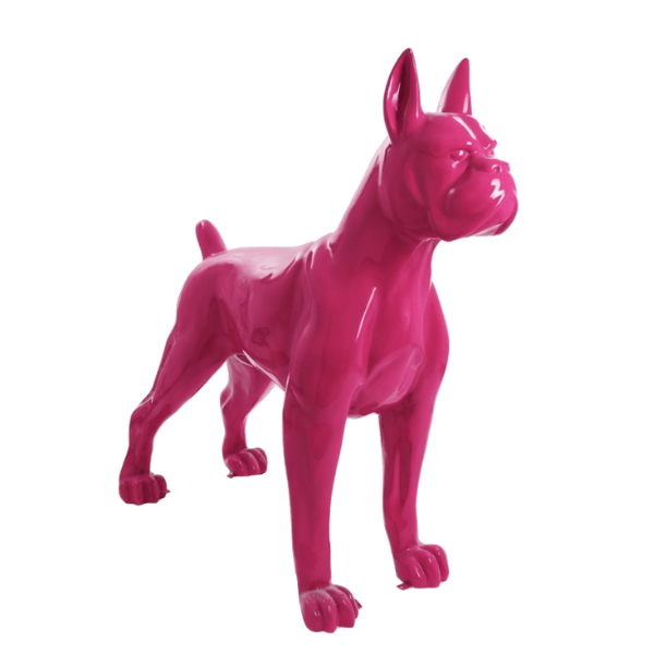 Resine Sculpture Chien Boxer 110cm Rose Fuchsia ELOAN - S&C