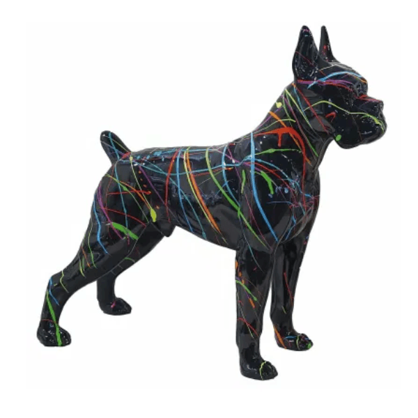 Resine Sculpture Chien Boxer 50cm Graffiti Noir JOLAN - S&C