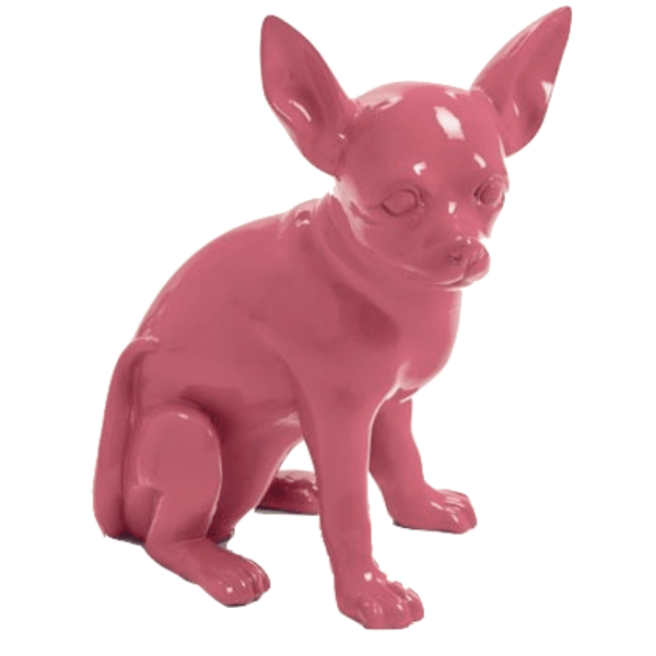 Resine Sculpture Chien Chihuahua 40CM Rose Clair VILEN - S&C