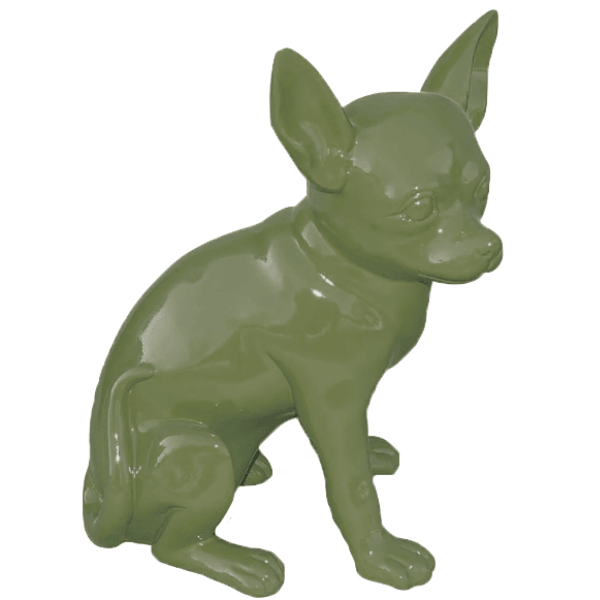 Resine Sculpture Chien Chihuahua 40cm Vert Kaki MARVON - S&C