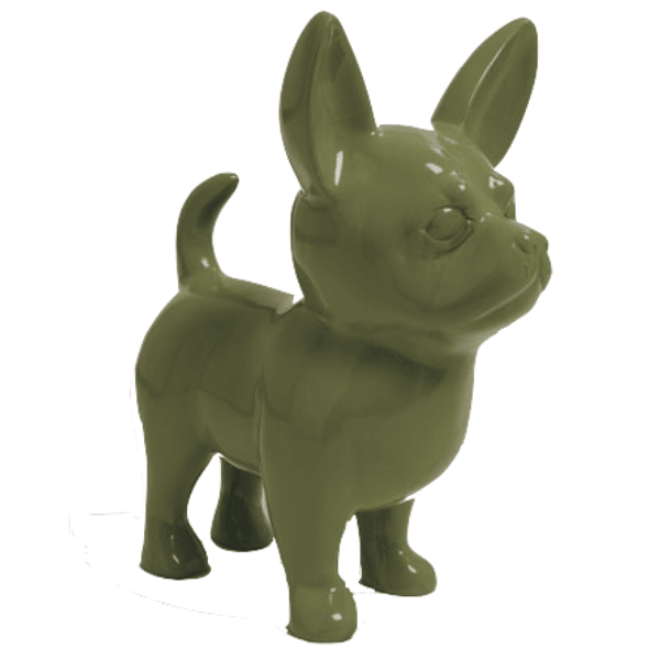 Resine Sculpture Chien Chihuahua 50CM Vert Kaki LUNER - S&C