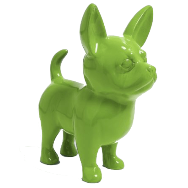 Resine Sculpture Chien Chihuahua 50cm Vert Pomme ALVAN - S&C