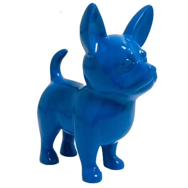Resine Sculpture Chien Chihuahua 90CM Bleu LUMEN - S&C