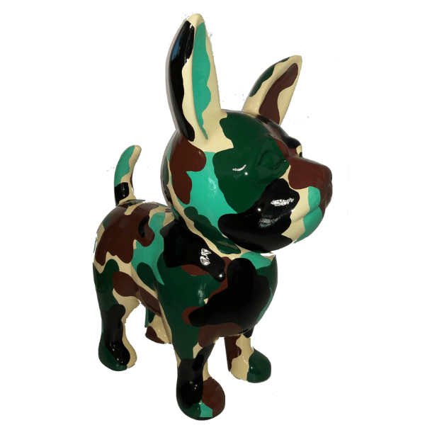 Resine Sculpture Chien 90CM Militaire Vert Noir QUINCE - S&C