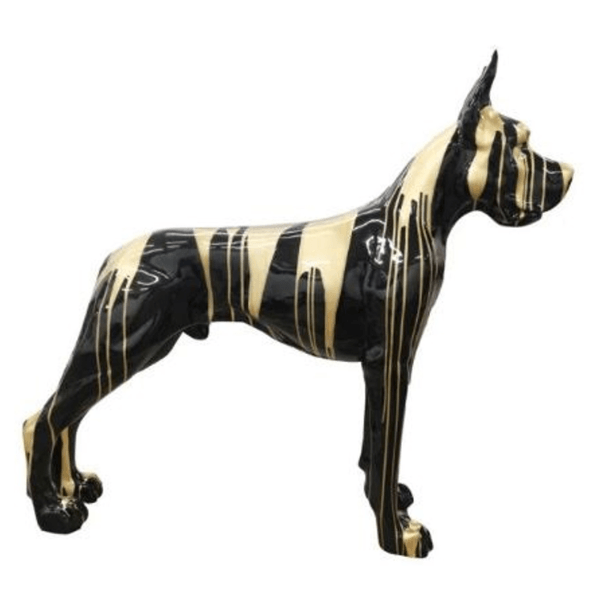 Resine Sculpture Chien Dogue Allemand 120CM Coulure Dorée Noir LOEN - S&C