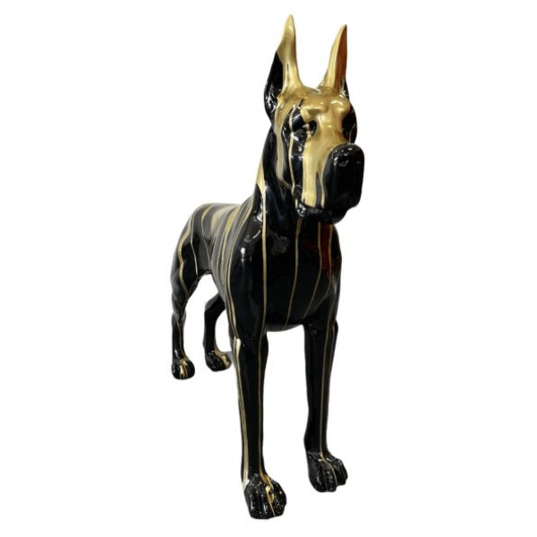 Resine Sculpture Chien Dogue Allemand 120CM Coulure Dorée Noir LOEN - S&C