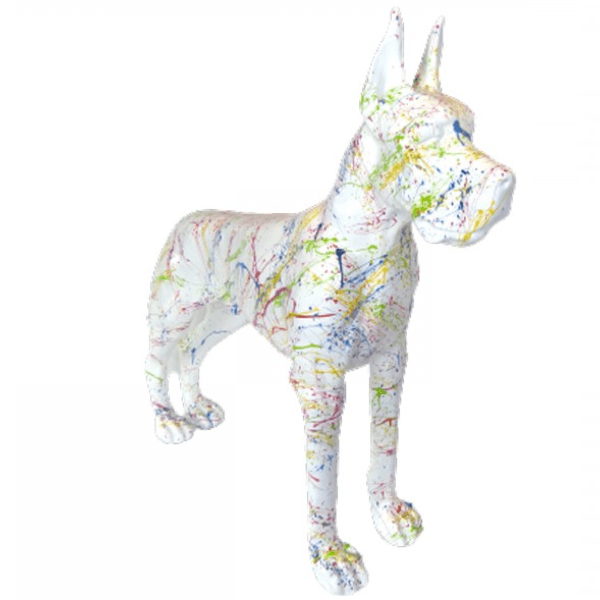 Resine Sculpture Chien Dogue Allemand 120CM Graffiti Blanc QUIRAN - S&C