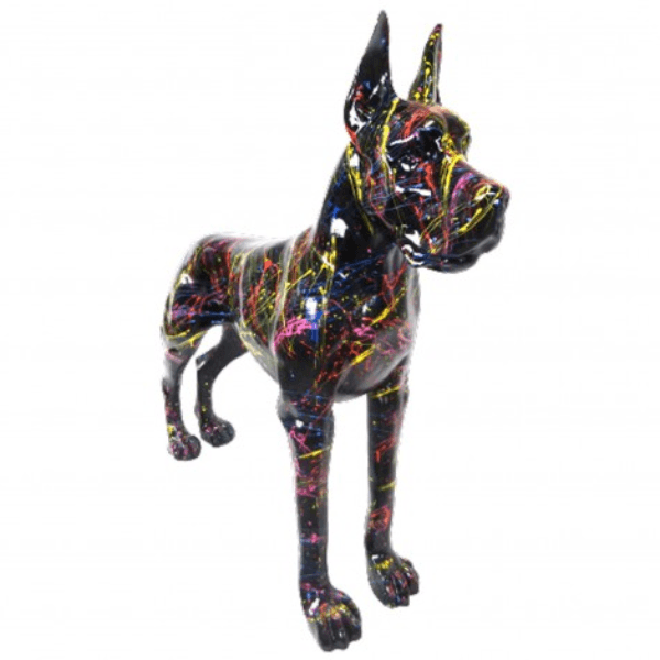 Resine Sculpture Chien Dogue Allemand 120cm Graffiti Noir TOLIN - S&C