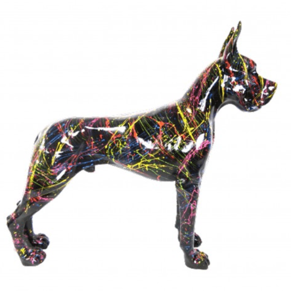 Resine Sculpture Chien Dogue Allemand 120cm Graffiti Noir TOLIN - S&C